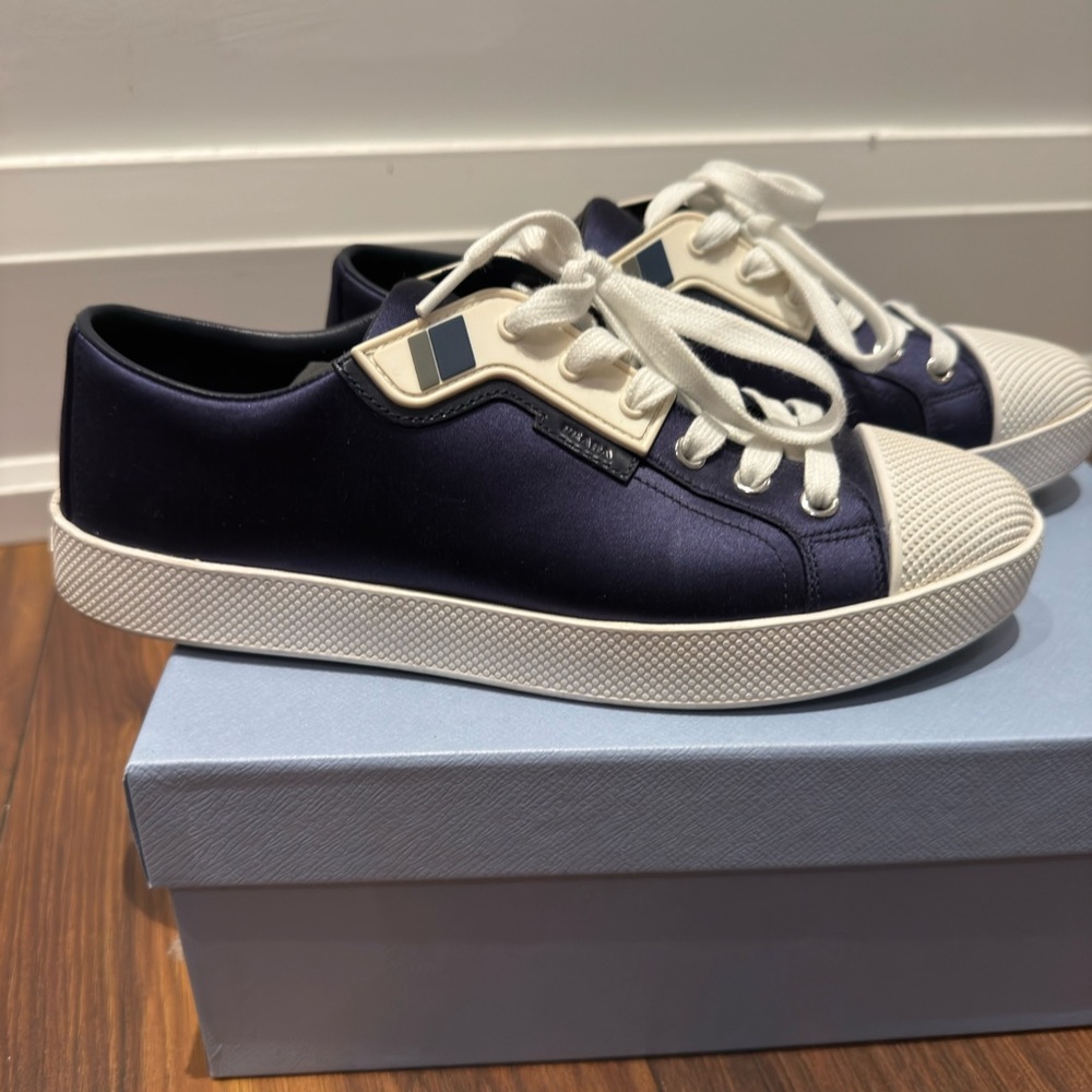 Prada Dark Blue and Cream Women's Sneakers